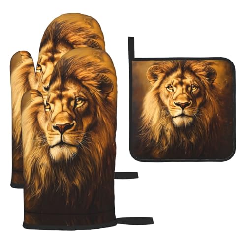 WZYWHJ The Dull Lion King Printed Oven Gloves and Pot Rack 3-Piece Set Thickened Long Kitchen Mt WZYWHJ The Dull Lion King Printed Oven Gloves and Pot Rack 3-Piece Set Thickened Long Kitchen Mt von WZYWHJ