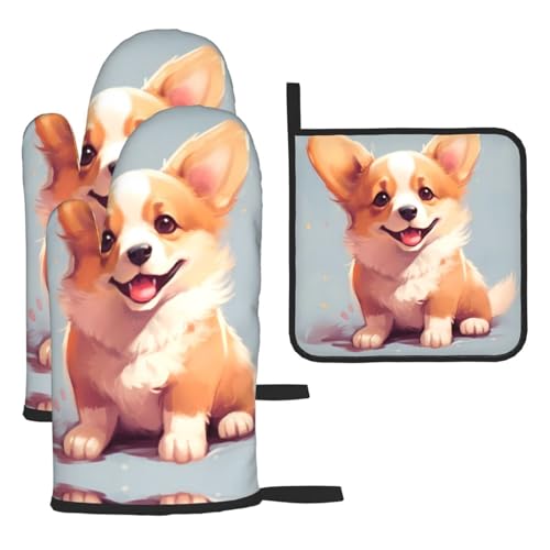 WZYWHJ The glittering little Corgi Printed Oven Gloves and Pot Rack 3-teiliges Set Thickened Long Kitchen mitt WZYWHJ The glittering little Corgi Printed Oven Gloves and Pot Rack 3-teiliges Set Thickened Long Kitchen mitt von WZYWHJ