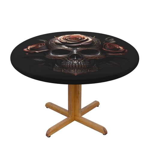 WZYWHJ Tischdecke, Motiv: Totenkopf-Rosen, rund, wasserdicht, knitterfrei, für Esstisch, Dekoration, Tischdecke von WZYWHJ