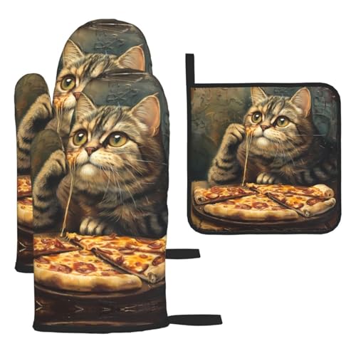 WZYWHJ Verspielte Pizzakatze bedruckte Ofenhandschuhe und Topflappe, 3-teiliges Set, verdickter langer Küchenhandschuh WZYWHJ Verspielte Pizzakatze bedruckte Ofenhandschuhe und Topflappe, 3-teiliges Set, verdickter langer Küchenhandschuh von WZYWHJ