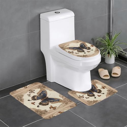 WZYWHJ Via Badezimmermatten-Set mit Schmetterlingsmuster, rutschfest, langlebig, leicht zu reinigen, geeignet für Bad und WC, 4 Stück von WZYWHJ