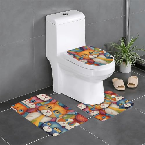 WZYWHJ Wasserfarben-Katzen-Wandbild, hochwertige Badezimmer-Matten, Set mit 4 Badezimmer-Fußmatten, langlebig, leicht zu reinigen, geeignet für Badezimmer und WC von WZYWHJ