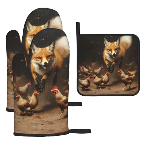 WZYWHJ Weasel Chasing a Chick bedruckte Ofenhandschuhe und Topflappe, 3-teiliges Set, verdickter langer Küchenhandschuh WZYWHJ Weasel Chasing a Chick bedruckte Ofenhandschuhe und Topflappe, 3-teiliges Set, verdickter langer Küchenhandschuh von WZYWHJ
