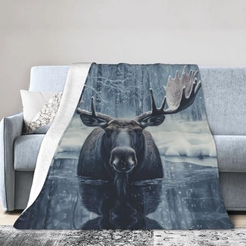 WZYWHJ Weiche Decke, 152,4 x 127 cm, knitterfrei, hypoallergen, kompakt, faltbar, leicht, langlebig, Big Bull Elch Prints von WZYWHJ