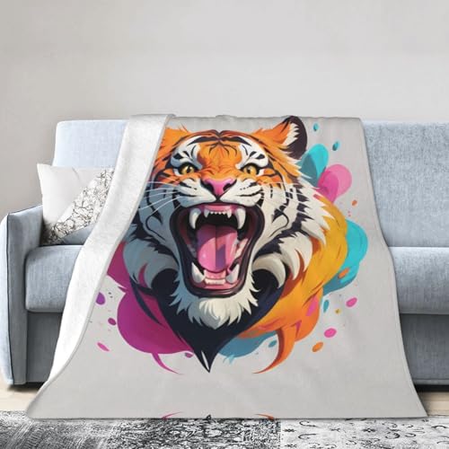 WZYWHJ Weiche Decke, 152,4 x 127 cm, knitterfrei, hypoallergen, kompakt, faltbar, leicht, langlebig, Tiger-Brüllen-Druck von WZYWHJ