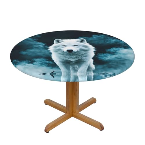WZYWHJ Wolf mit Rauchmuster, runde Tischdecke, wasserdicht, knitterfrei, für Esstisch, Dekoration, Tischdecke von WZYWHJ