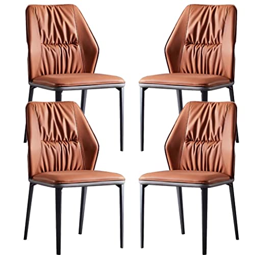 WZZQZR Esszimmerstühle, 4er-Set, mit Kunstlederbezug, Kissen und Metallbeinen, Beistellstühle für Wohnzimmer (Farbe: Braun) von WZZQZR