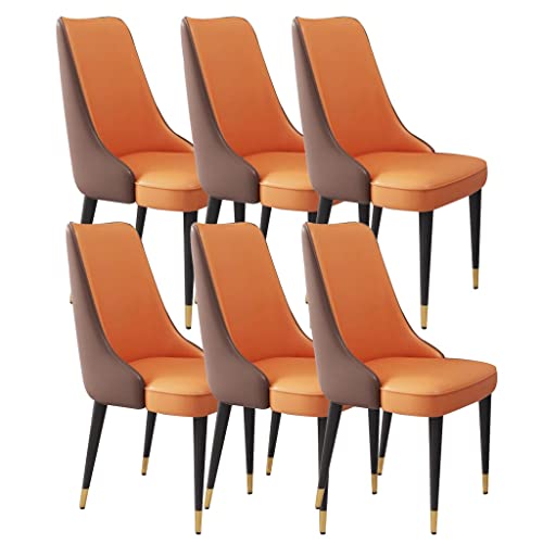 WZZQZR Esszimmerstühle, 6er-Set, Mikrofaser-Leder, Wohnzimmer, Lounge, Thekenstühle, stabile Karbonstahl-Metallbeine (Farbe: Kaffee + Orange) von WZZQZR