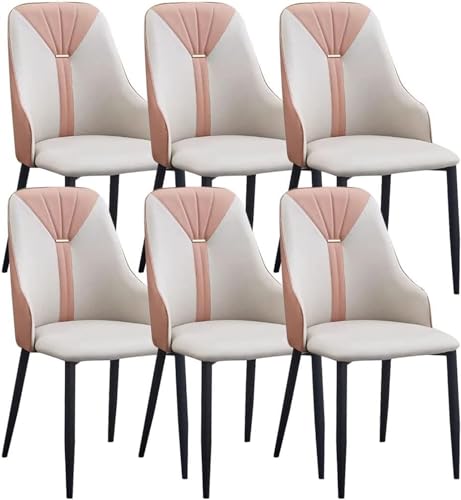 WZZQZR Esszimmerstühle, wasserdicht, PU-Leder, mit Metallbeinen, für Zuhause, gewerbliche Restaurants (Farbe: Grau, Weiß + Rosa), 6 Stück von WZZQZR