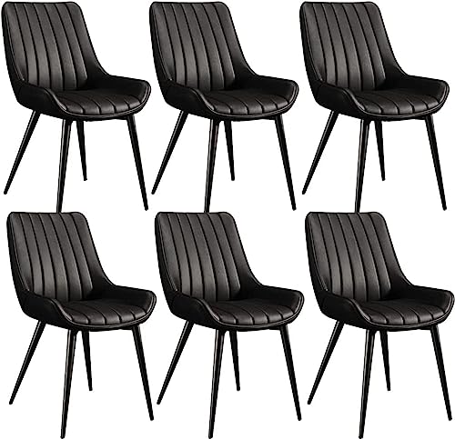 WZZQZR Esszimmerstühle Set mit 6 modernen Wohnzimmer-Seitenstühlen mit weichem PU-Leder-Kissen und Metallbeinen, Küche, Lounge, Thekenstühle (Farbe: Schwarz, Größe: schwarze Füße) von WZZQZR