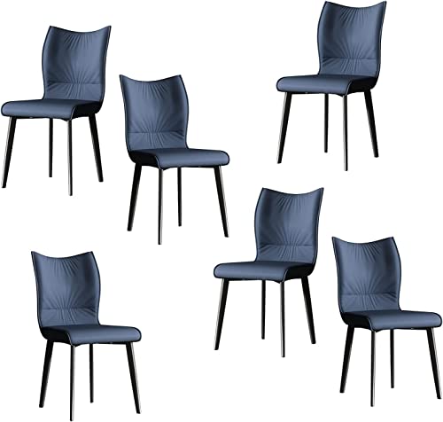 WZZQZR Esszimmerstühle aus Leder, 6er-Set, modern, schlicht, Lounge-Stuhl, Beine aus Karbonstahl, Bürostuhl (Farbe: Blau) von WZZQZR