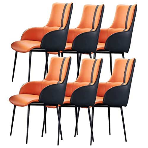 WZZQZR Esszimmerstühle aus Mikrofaser-Leder, ergonomische Armlehnen, Stuhl, Metallbeine, Theke, Wohnzimmer, Empfangsstuhl (Farbe: Orange + Dunkelblau), 6 Stück von WZZQZR