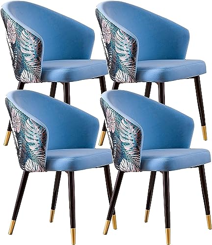WZZQZR Küchen-Esszimmer-Möbelstühle Esszimmerstühle Set mit 4 modernen Küchen-Esszimmerstühlen mit Metallbeinen, Samtsitz und Stick-Rückenlehnen (Farbe: Himmelblau) von WZZQZR