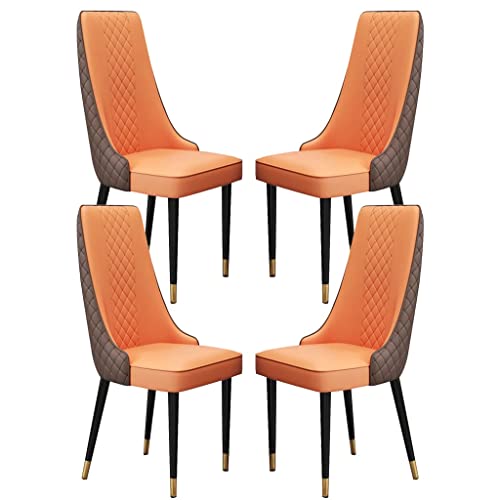 WZZQZR Küchen-Esszimmerstühle aus Mikrofaser-Leder, 4er-Set, Wohnzimmer, Lounge, Thekenstühle, stabile Karbonstahl-Metallbeine (Farbe: Orange + Braun, Größe: goldene Füße) von WZZQZR