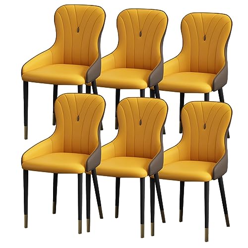 WZZQZR Küchen-Esszimmerstühle aus Nappaleder, Küchenstuhl, Wohnzimmer, Beistellstuhl mit Metallstuhlbeinen für Zuhause, gewerbliche Restaurants (Farbe: Gelb + Kaffee) von WZZQZR