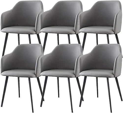 WZZQZR Küchen-Wohnzimmer-Sessel, 6er-Set, PU-Sattelleder, gepolsterte Akzentstühle, Mitte des Jahrhunderts, moderne Metallbein-Esszimmerstühle (Farbe: Grau) von WZZQZR