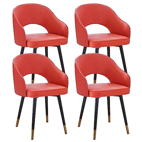 WZZQZR Küchenset mit 4 modernen Esszimmerstühlen, verschleißfestes Leder, Küche, Wohnzimmer, Esszimmer, Akzentsessel, Beine aus Karbonstahl, Büro-Lounge-Stuhl (Farbe: Orange, Rot) von WZZQZR