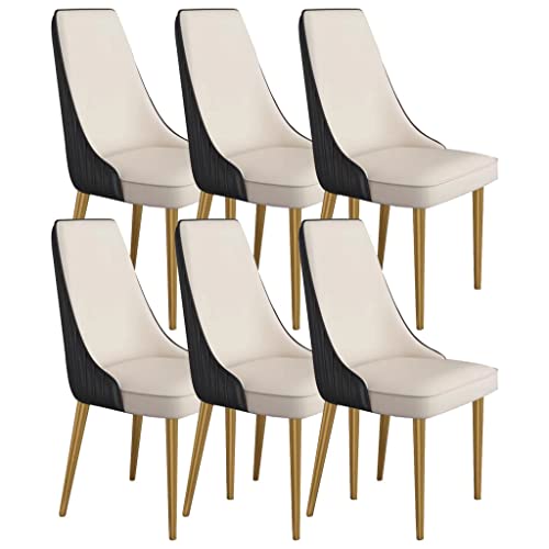 WZZQZR Küchenstühle, 6er-Set, Mikrofaser-Leder, ergonomischer Sitz, stabile Karbonstahl-Metallbeine (Farbe: Schwarz + Beige-Weiß) von WZZQZR