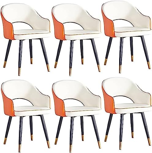 WZZQZR Sessel für Küche, Esszimmer, PU-Leder, 6er-Set, modernes Wohnzimmer, Esszimmer, Akzentsessel mit Metallbeinen für Zuhause, gewerbliche Restaurants (Farbe: Orange + Weiß) von WZZQZR