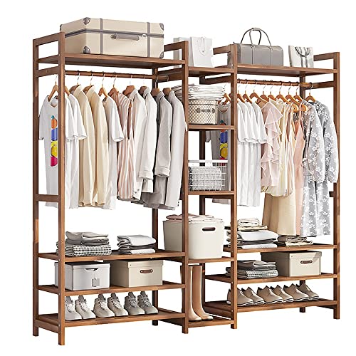 Garderobenständer aus Bambus, Kleiderständer, Kleiderstange, multifunktional, offener Kleiderschrank, Schlafzimmer, Garderobe, Kleiderständer mit 4 Regalen, 1 Kleiderstange, 170 x 30 x 150 c von WaTsKY