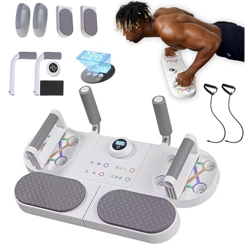 Plank Board Core Trainer, faltbares Pilates-Reformer-Set, Plank Push Up Trainer für Fitness mit Ellenbogenstütze, Widerstandsbandstange, Timer und Zähler, Bauchtrainingsgerät mit einstellbarem Winkel von WaaYb