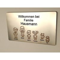 Türschild, Namensschild, Edelstahltürschild, Schild, Family von Waagerecht