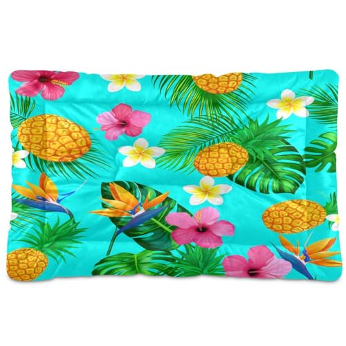 Waassud Dickes Hundebett, tropische Ananas, rutschfest, kaufest, Haustierbett für Hunde und Katzen, weich, waschbar, Hundehüttenkissen für Boden, Sofa, Auto, 91,4 x 61 cm von Waassud