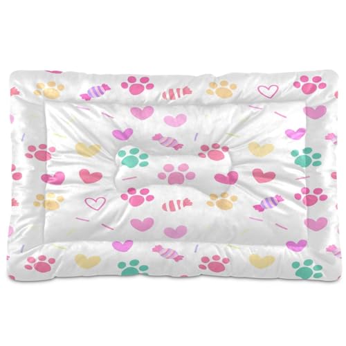 Waassud Dickes Hundebett mit farbigen Pfotenabdrücken, rutschfest, kaufest, Haustierbett für Hunde und Katzen, weich, waschbar, für Boden, Sofa, Auto, 91,4 x 61 cm von Waassud