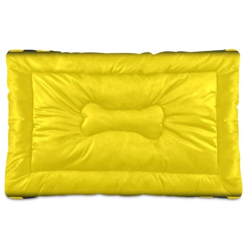 Waassud Dickes Hundebett mit gelben Streifen, rutschfest, kaufest, Haustierbett für Hunde und Katzen, weich, waschbar, Hundehüttenmatte für Boden, Sofa, Auto, 91,4 x 61 cm von Waassud