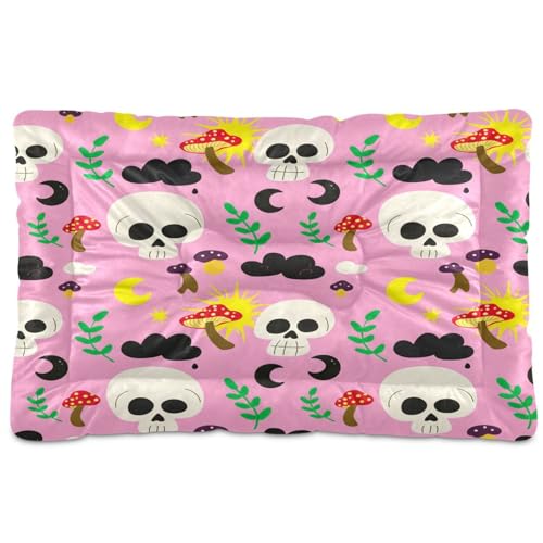 Waassud Hundebett-Matte mit Totenköpfen, rutschfest, kaufest, Haustierbett für Hunde, Katzen, weich, waschbar, Hundehüttenkissen für Boden, Sofa, Auto, 45,7 x 61 cm von Waassud