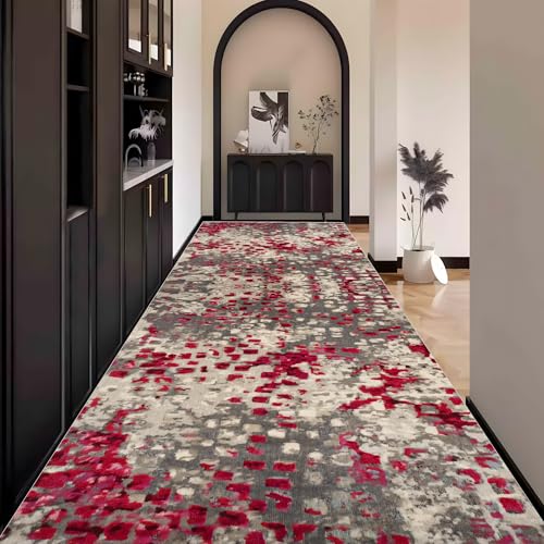 Abstrakt Teppich Läufer Flur Bunt, Teppichläufer küchenläufer Lang Waschbar rutschfest 110x500cm küchen läufer Flurläufer Fußmatte Wohnzimmerteppich Dauerhaft für Esszimmer Korridor Meterware von Waazgle
