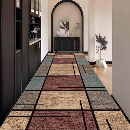 Abstrakt Teppich Läufer Flur Geometrisch Bunt küche Lang Waschbar rutschfest 80x400cm Teppichläufer Flurläufer küchenläufer Fußmatte Wohnzimmerteppich Dauerhaft für Esszimmer Korridor Meterware von Waazgle