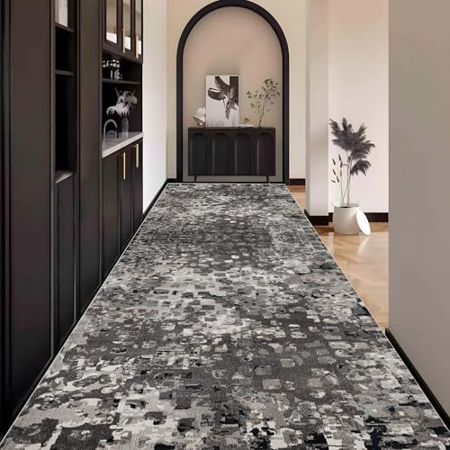 Abstrakt Teppich Läufer Flur Grau, Teppichläufer küchenläufer Lang Waschbar rutschfest 120x600cm küchen läufer Flurläufer Fußmatte Wohnzimmerteppich Dauerhaft für Esszimmer Korridor Meterware von Waazgle