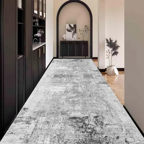 Abstrakt Teppich Läufer Flur Grau küche Lang Waschbar rutschfest 80x340cm Teppichläufer Flurläufer küchenläufer Fußmatte Wohnzimmerteppich Dauerhaft für Esszimmer Korridor Meterware von Waazgle