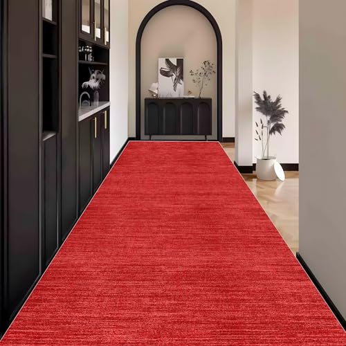 Abstrakt Teppich Läufer Flur Rot, Teppichläufer küchenläufer Lang Waschbar rutschfest 90x600cm küchen läufer Flurläufer Fußmatte Wohnzimmerteppich Dauerhaft für Esszimmer Korridor Meterware von Waazgle