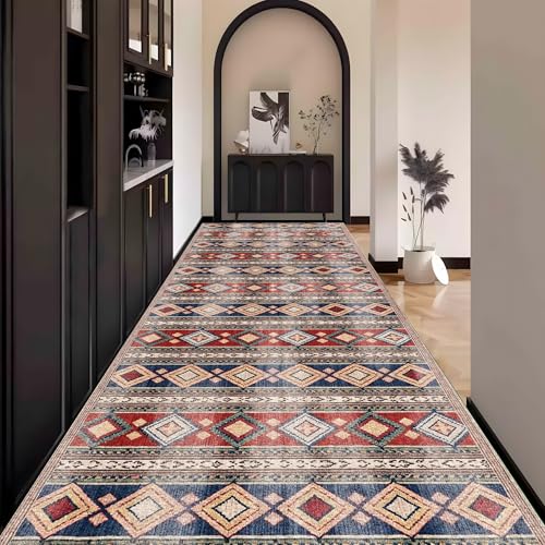 Boho Teppich Läufer Flur, Bunt Modern Teppichläufer küchenläufer Lang Waschbar rutschfest 120x600cm küchen läufer Flurläufer Fußmatte Wohnzimmerteppich Dauerhaft für Esszimmer Korridor Meterware von Waazgle