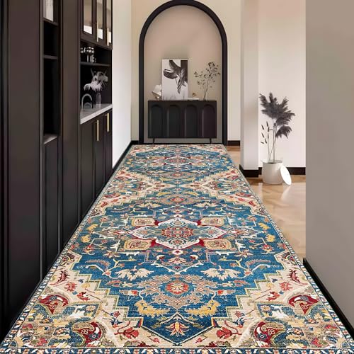 Boho Teppich Läufer Flur, Bunt Teppichläufer küchenläufer Lang Waschbar rutschfest 110x500cm küchen läufer Flurläufer Fußmatte Wohnzimmerteppich Dauerhaft für Esszimmer Korridor Meterware von Waazgle