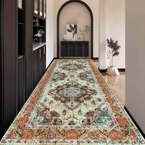 Boho Teppich Läufer Flur, Bunt Teppichläufer küchenläufer Lang Waschbar rutschfest 110x500cm küchen läufer Flurläufer Fußmatte Wohnzimmerteppich Dauerhaft für Esszimmer Korridor Meterware von Waazgle