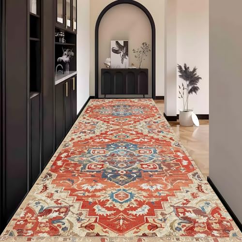 Boho Teppich Läufer Flur, Bunt Teppichläufer küchenläufer Lang Waschbar rutschfest 110x500cm küchen läufer Flurläufer Fußmatte Wohnzimmerteppich Dauerhaft für Esszimmer Korridor Meterware von Waazgle
