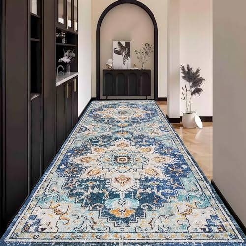 Boho Teppich Läufer Flur, Bunt Teppichläufer küchenläufer Lang Waschbar rutschfest 110x600cm küchen läufer Flurläufer Fußmatte Wohnzimmerteppich Dauerhaft für Esszimmer Korridor Meterware von Waazgle