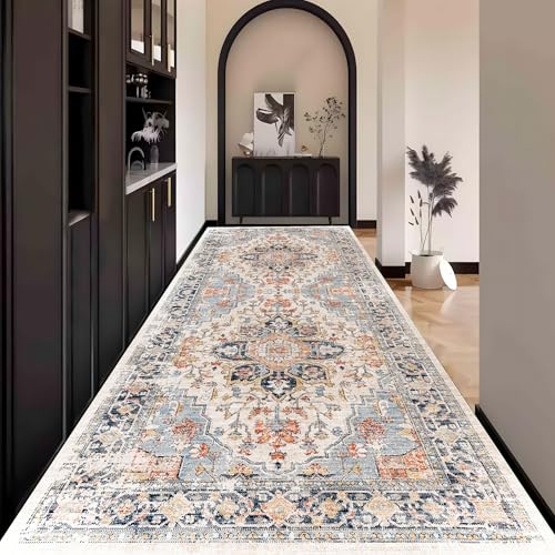 Boho Teppich Läufer Flur, Bunt Teppichläufer küchenläufer Lang Waschbar rutschfest 120x600cm küchen läufer Flurläufer Fußmatte Wohnzimmerteppich Dauerhaft für Esszimmer Korridor Meterware von Waazgle