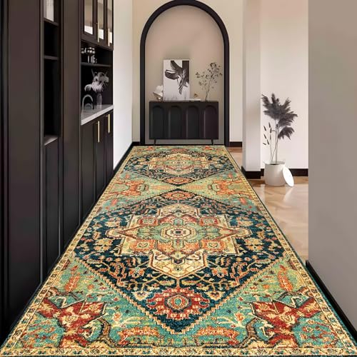 Boho Teppich Läufer Flur Bunt, Teppichläufer küchenläufer Lang Waschbar rutschfest 110x500cm küchen läufer Flurläufer Fußmatte Wohnzimmerteppich Dauerhaft für Esszimmer Korridor Meterware von Waazgle