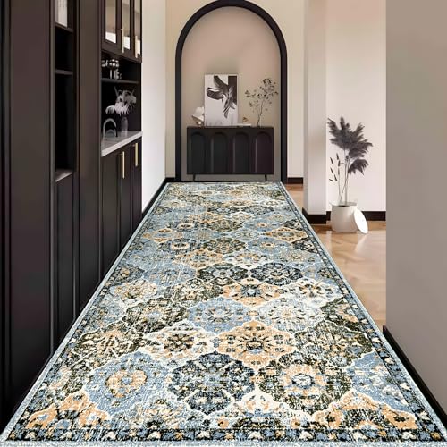 Boho Teppich Läufer Flur Bunt, Teppichläufer küchenläufer Lang Waschbar rutschfest 110x500cm küchen läufer Flurläufer Fußmatte Wohnzimmerteppich Dauerhaft für Esszimmer Korridor Meterware von Waazgle