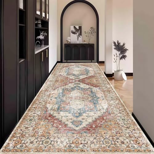 Boho Teppich Läufer Flur Bunt, Teppichläufer küchenläufer Lang Waschbar rutschfest 110x600cm küchen läufer Flurläufer Fußmatte Wohnzimmerteppich Dauerhaft für Esszimmer Korridor Meterware von Waazgle