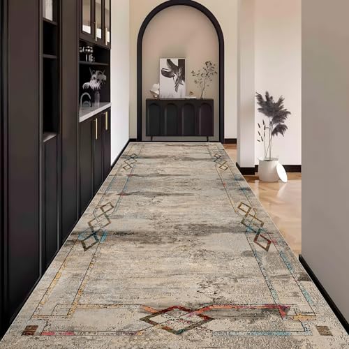 Boho Teppich Läufer Flur Bunt, Teppichläufer küchenläufer Lang Waschbar rutschfest 90x500cm küchen läufer Flurläufer Fußmatte Wohnzimmerteppich Dauerhaft für Esszimmer Korridor Meterware von Waazgle