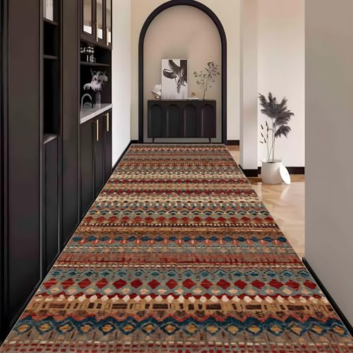 Boho Teppich Läufer Flur Bunt küche Lang Waschbar rutschfest 120x450cm Teppichläufer Flurläufer küchenläufer Fußmatte Wohnzimmerteppich Dauerhaft für Esszimmer Korridor Meterware von Waazgle