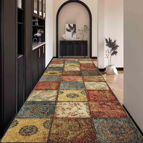 Boho Teppich Läufer Flur Bunt küche Lang Waschbar rutschfest 40x140cm Teppichläufer Flurläufer küchenläufer Fußmatte Wohnzimmerteppich Dauerhaft für Esszimmer Korridor Meterware von Waazgle