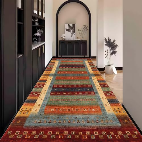 Boho Teppich Läufer Flur Bunt küche Lang Waschbar rutschfest 70x140cm Teppichläufer Flurläufer küchenläufer Fußmatte Wohnzimmerteppich Dauerhaft für Esszimmer Korridor Meterware von Waazgle
