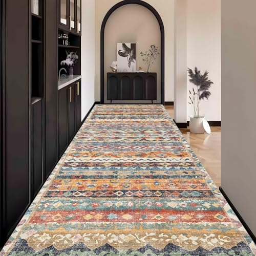 Boho Teppich Läufer Flur Bunt küche Lang Waschbar rutschfest 70x280cm Teppichläufer Flurläufer küchenläufer Fußmatte Wohnzimmerteppich Dauerhaft für Esszimmer Korridor Meterware von Waazgle