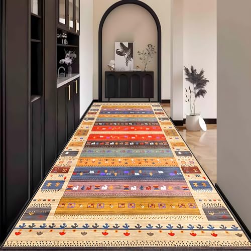 Boho Teppich Läufer Flur Bunt küche Lang Waschbar rutschfest 90x250cm Teppichläufer Flurläufer küchenläufer Fußmatte Wohnzimmerteppich Dauerhaft für Esszimmer Korridor Meterware von Waazgle
